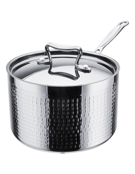 Professional Hammered Triple-Layer Stainless Steel Casserole with Long Handle, Silver Finish, 4.5L, ø260×85mm - Ideal for Commer