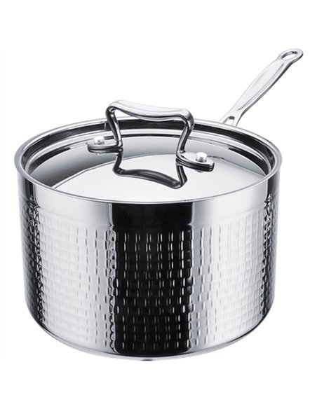 Professional Hammered Triple-Layer Stainless Steel Casserole with Long Handle, Silver Finish, 7.8L - Ideal for Commercial Kitche