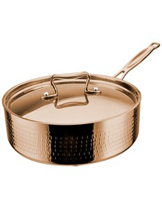 Professional Hammered Triple-Layer Stainless Steel Saucepan with Long Handle, Copper Finish, 2.2L - Ideal for Commercial Kitchen