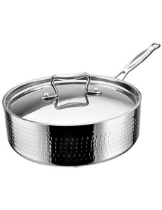 Professional Hammered Triple-Layer Stainless Steel Saucepan with Long Handle, Silver Finish, 2.8L - Ideal for Commercial Kitchen