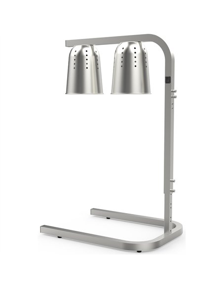 Professional Double Head Freestanding Warming Lamp Infrared Food Warmer, Silver Finish, Ideal for Commercial Kitchens, Size 470×