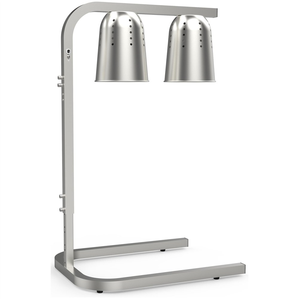 Professional Double Head Freestanding Warming Lamp Infrared Food Warmer, Silver Finish, Ideal for Commercial Kitchens, Size 470×