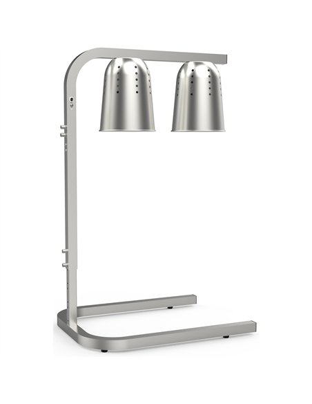 Professional Double Head Freestanding Warming Lamp Infrared Food Warmer, Silver Finish, Ideal for Commercial Kitchens, Size 470×