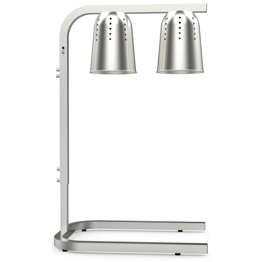 Professional Double Head Freestanding Warming Lamp Infrared Food Warmer, Silver Finish, Ideal for Commercial Kitchens, Size 470×