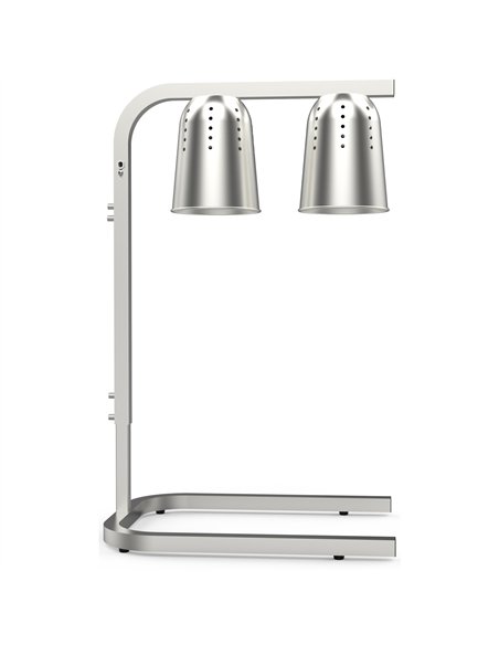Professional Double Head Freestanding Warming Lamp Infrared Food Warmer, Silver Finish, Ideal for Commercial Kitchens, Size 470×