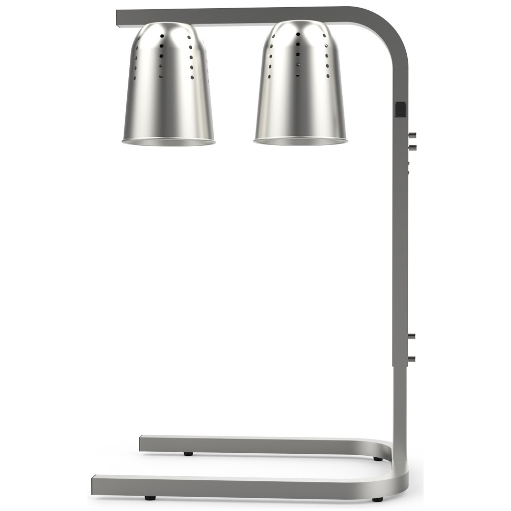 Professional Double Head Freestanding Warming Lamp Infrared Food Warmer, Silver Finish, Ideal for Commercial Kitchens, Size 470×