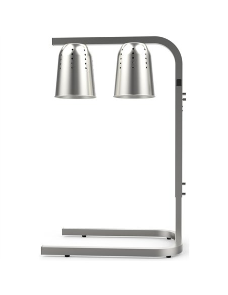 Professional Double Head Freestanding Warming Lamp Infrared Food Warmer, Silver Finish, Ideal for Commercial Kitchens, Size 470×