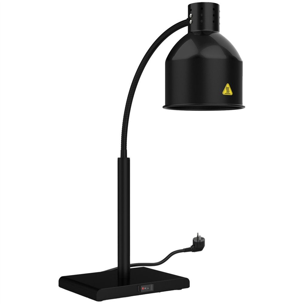 Professional Single Head Freestanding Flexible Warming Lamp, Infrared Food Warmer, Black Finish, Ideal for Commercial Kitchens, 
