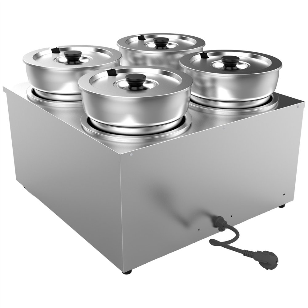 Professional Commercial Electric Bain Marie Countertop Food Warmer with 4 x 6.5L Pots, Ideal for Busy Kitchens, 525x583x365mm Si