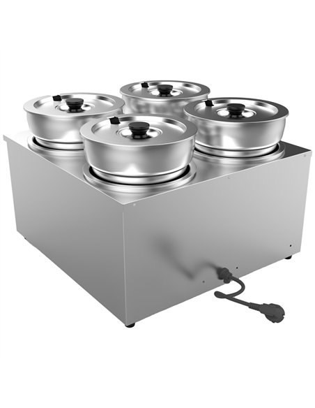 Professional Commercial Electric Bain Marie Countertop Food Warmer with 4 x 6.5L Pots, Ideal for Busy Kitchens, 525x583x365mm Si