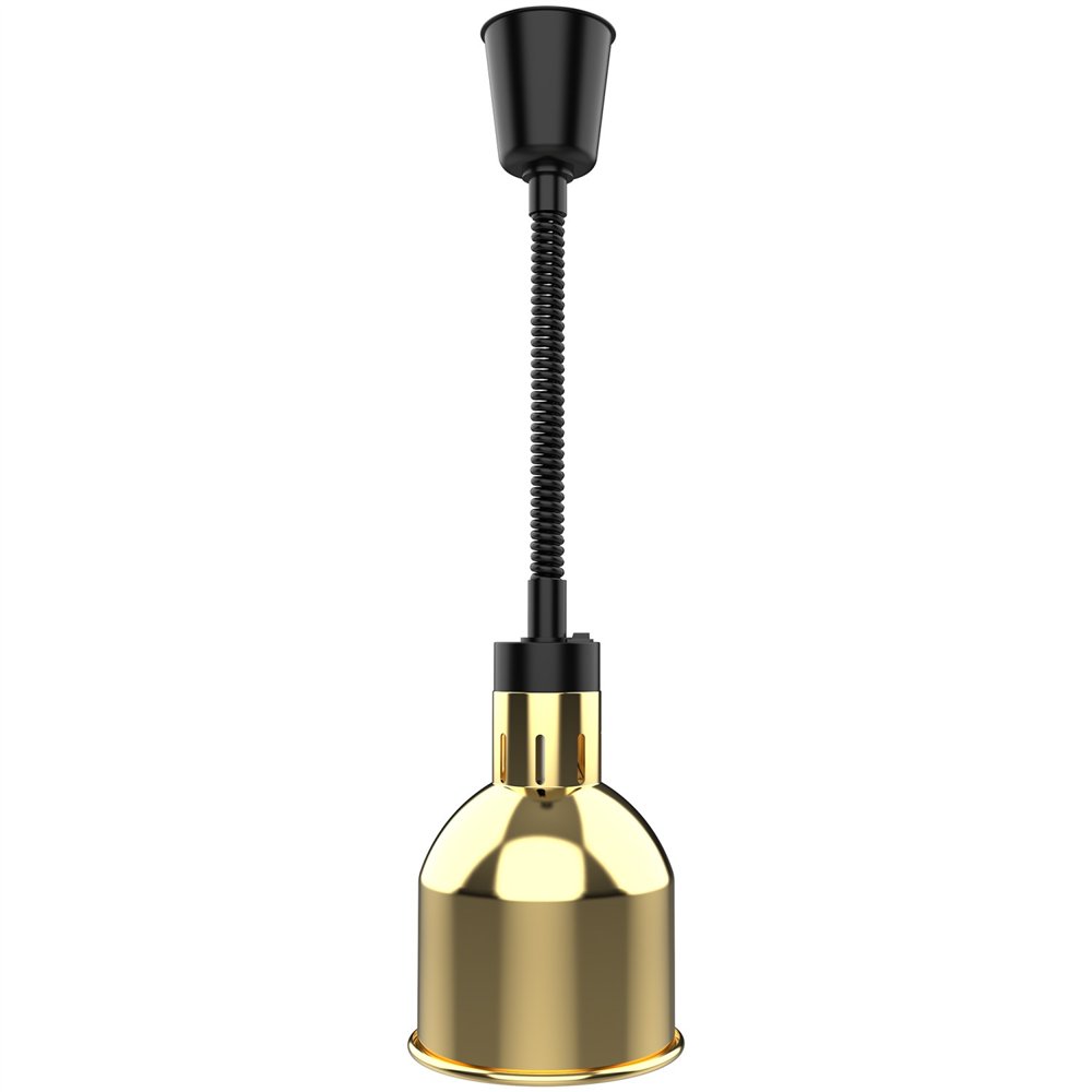 Professional Single Head Hanging Warming Lamp, Infrared Food Warmer with Gold Finish, Ø170×261mm - Ideal for Commercial Kitchens