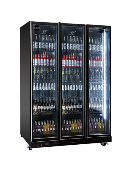 Professional 1195 Litres Commercial Beverage Cooler with Triple Glass Door, Fan Cooling, Black - Ideal for Busy Kitchens, Dimens