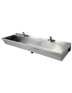 Professional Wall Mounted Stainless Steel Hand Wash Trough Sink with Twin Taps 1500×370×130mm for Commercial Kitchens