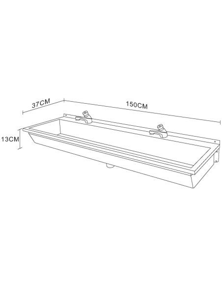 Professional Wall Mounted Stainless Steel Hand Wash Trough Sink with Twin Taps 1500×370×130mm for Commercial Kitchens