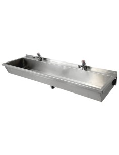 Professional Wall Mounted Stainless Steel Hand Wash Trough Sink with Twin Taps 1800x370x130mm for Commercial Kitchens