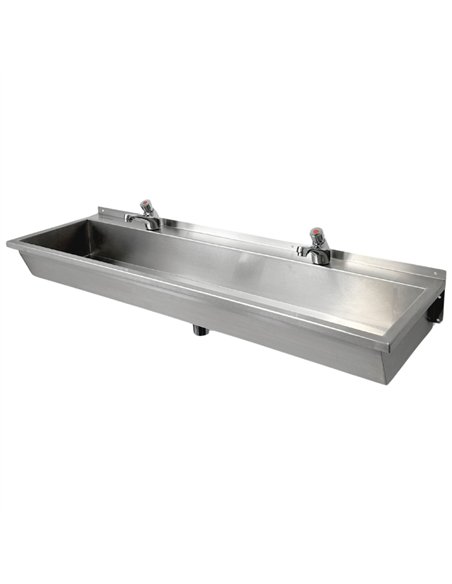 Professional Wall Mounted Stainless Steel Hand Wash Trough Sink with Twin Taps 1800x370x130mm for Commercial Kitchens