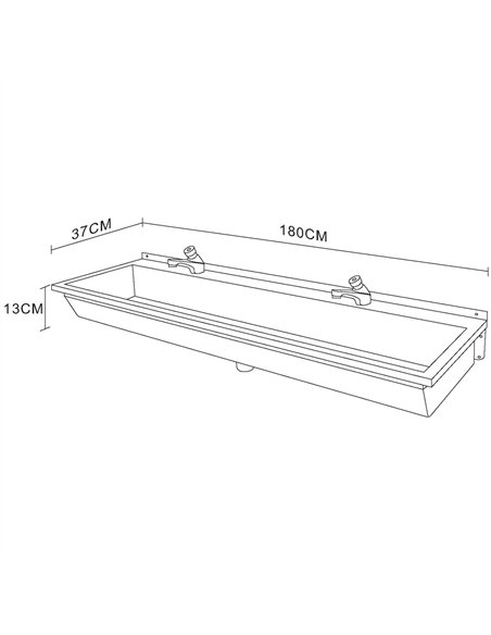 Professional Wall Mounted Stainless Steel Hand Wash Trough Sink with Twin Taps 1800x370x130mm for Commercial Kitchens
