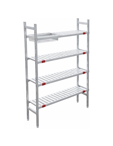 Professional 4-Tier Fixed Shelving Unit with Slatted Shelves, Ideal for Commercial Kitchens & Storage Areas, 1075×355×1700mm