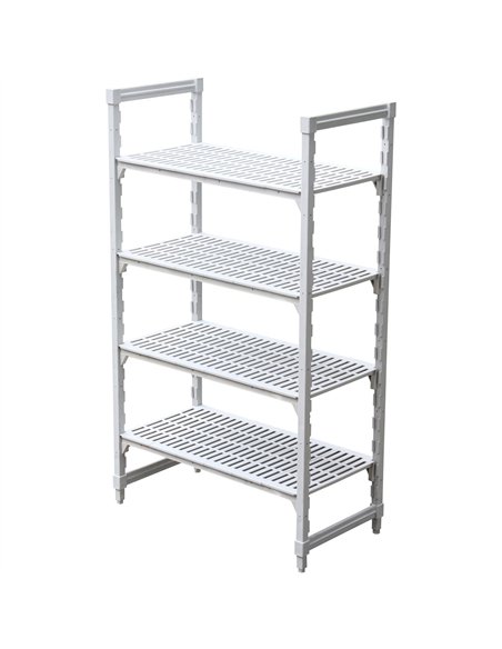 Professional 4-Tier Fixed Plasteel Shelving Unit with Vented Shelves, Ideal for Cold Rooms & Wet Areas in Commercial Kitchens, S