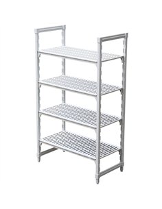 Professional 4-Tier Plasteel Shelving Unit with Vented Shelves, Ideal for Cold Rooms & Wet Areas in Commercial Kitchens, Dimensi