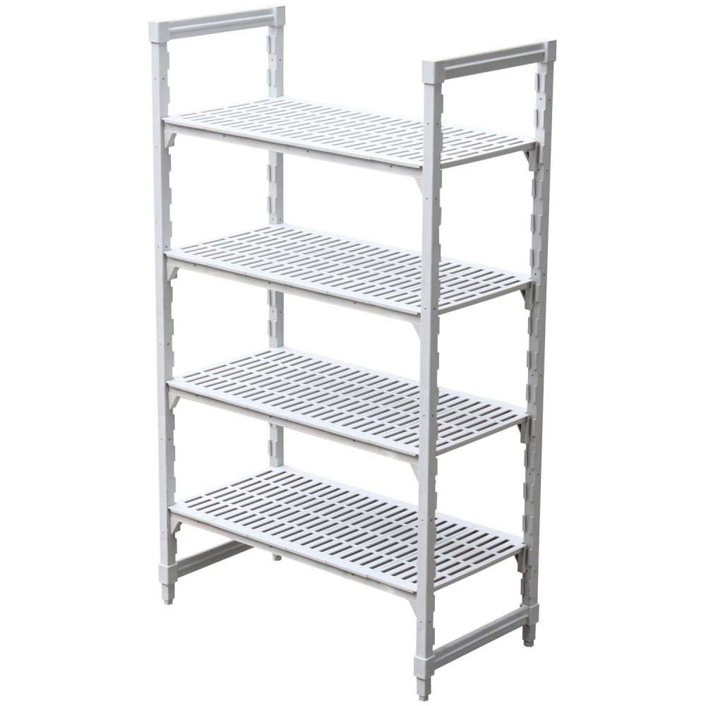 Professional 4-Tier Plasteel Shelving Unit with Vented Shelves, Ideal for Cold Rooms & Wet Areas in Commercial Kitchens, Dimensi