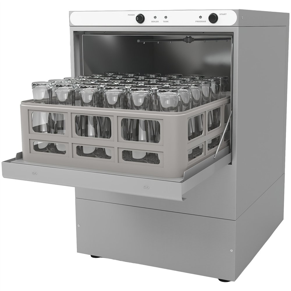 Professional Commercial Glasswasher with 400mm Basket, Rinse, Detergent & Drain Pump - Ideal for Busy Kitchens, Made in Europe