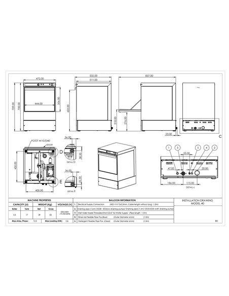 Professional Commercial Glasswasher with 400mm Basket, Rinse, Detergent & Drain Pump - Ideal for Busy Kitchens, Made in Europe