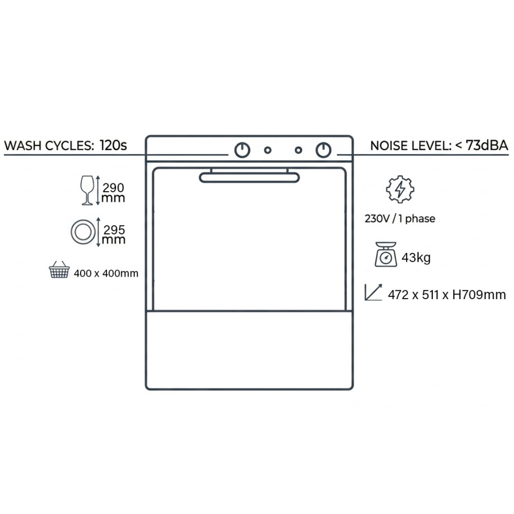 Professional Commercial Digital Dishwasher with 400mm Basket, Rinse, Detergent & Drain Pump - Ideal for Busy Kitchens, Made in E