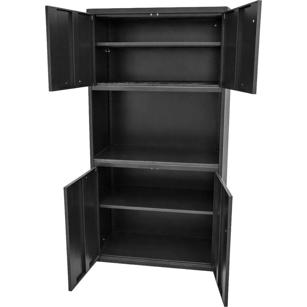 Professional Heavy Duty Steel Upright Storage Cabinet with 4 Doors, 1850x900x400mm, Black - Ideal for Commercial Kitchens