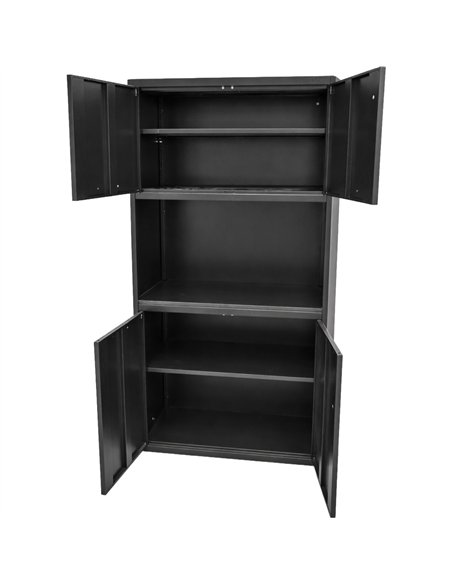 Professional Heavy Duty Steel Upright Storage Cabinet with 4 Doors, 1850x900x400mm, Black - Ideal for Commercial Kitchens