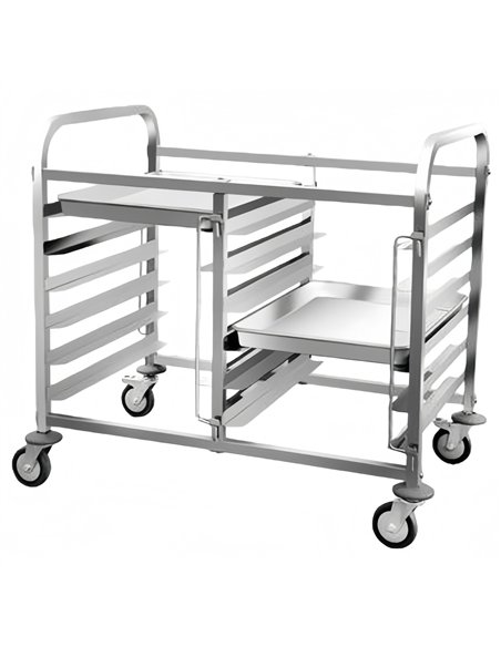 Professional Stainless Steel Double Rack/Tray/Pan Trolley for Commercial Kitchens, 600×400mm 6×2 Tier, 900×820×950mm Size