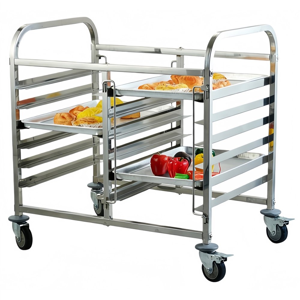 Professional Stainless Steel Double Rack/Tray/Pan Trolley for Commercial Kitchens, 600×400mm 6×2 Tier, 900×820×950mm Size