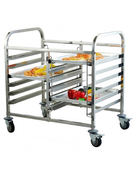 Professional Stainless Steel Double Rack/Tray/Pan Trolley for Commercial Kitchens, 600×400mm 6×2 Tier, 900×820×950mm Size
