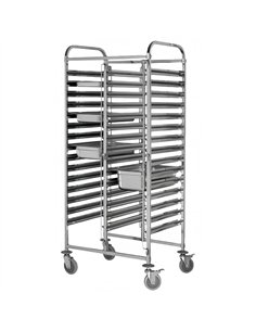 Professional Double GN Pan Trolley, Stainless Steel, 1/1 GN, 15x2 Tier, 740x550x1700mm - Ideal for Commercial Kitchens