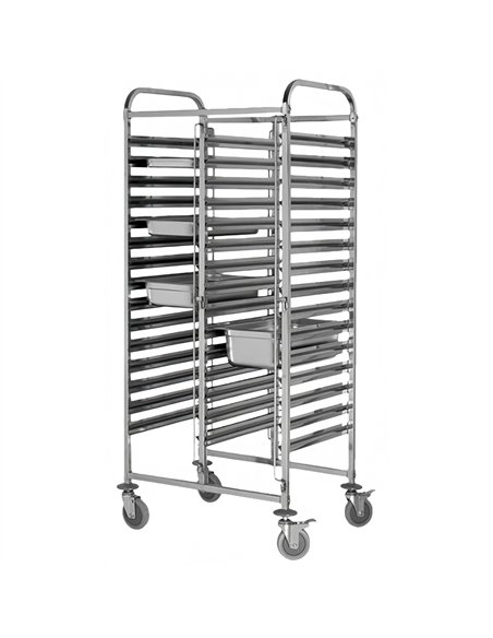 Professional Double GN Pan Trolley, Stainless Steel, 1/1 GN, 15x2 Tier, 740x550x1700mm - Ideal for Commercial Kitchens