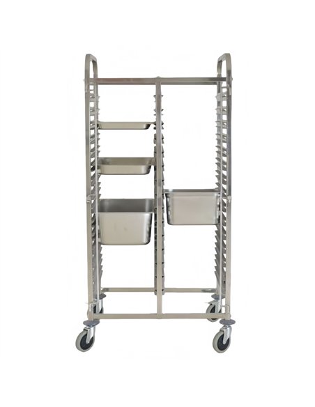 Professional Double GN Pan Trolley, Stainless Steel, 1/1 GN, 15x2 Tier, 740x550x1700mm - Ideal for Commercial Kitchens