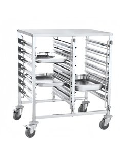 Professional Double GN Pan Trolley with Table, 1/1 GN 7x2 Tier, Stainless Steel, 740x550x950mm - Ideal for Commercial Kitchens