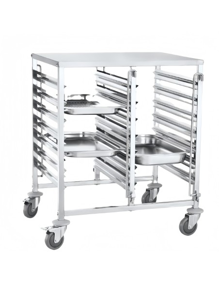 Professional Double GN Pan Trolley with Table, 1/1 GN 7x2 Tier, Stainless Steel, 740x550x950mm - Ideal for Commercial Kitchens