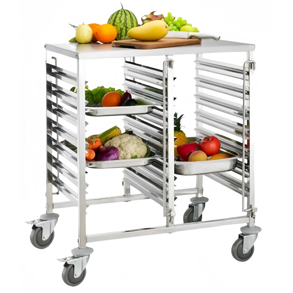 Professional Double GN Pan Trolley with Table, 1/1 GN 7x2 Tier, Stainless Steel, 740x550x950mm - Ideal for Commercial Kitchens
