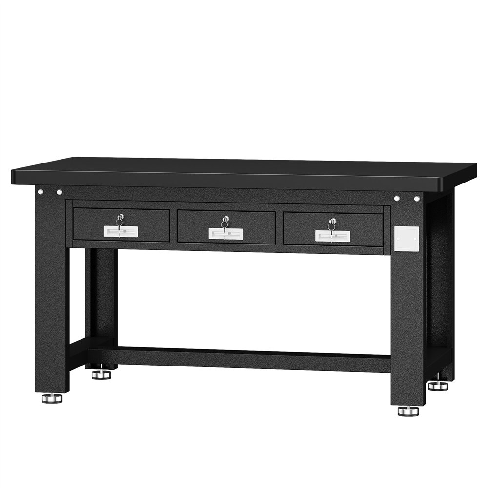 Professional Heavy Duty Steel Work Table with 3 Drawers, 1500x750 mm - Black, Ideal for Commercial Kitchens
