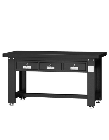 Professional Heavy Duty Steel Work Table with 3 Drawers, 1500x750 mm - Black, Ideal for Commercial Kitchens