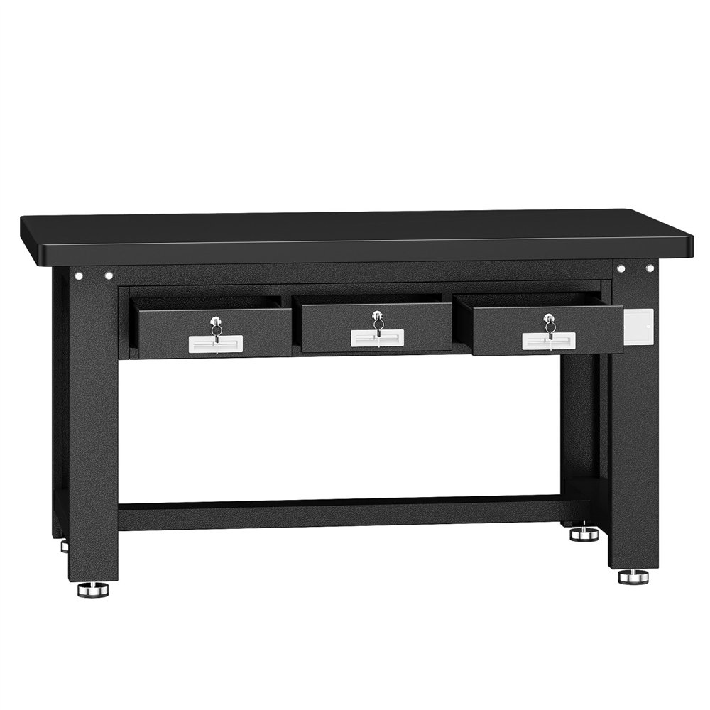 Professional Heavy Duty Steel Work Table with 3 Drawers, 1500x750 mm - Black, Ideal for Commercial Kitchens