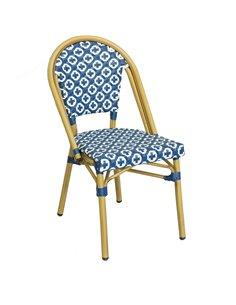 Professional Aluminium PE Rattan Bistro Chair - Blue & White Woven Café Style for Catering Businesses