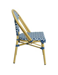 Professional Aluminium PE Rattan Bistro Chair - Blue & White Woven Café Style for Catering Businesses 2