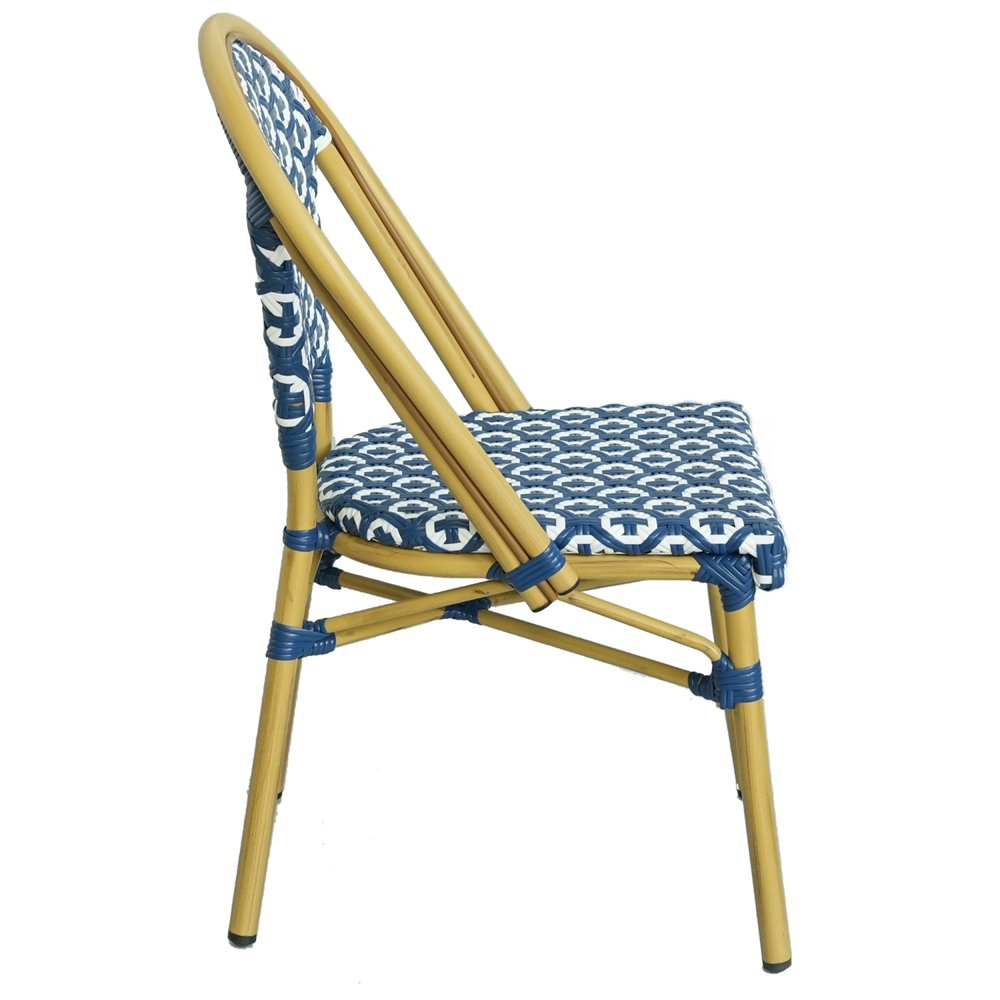 Professional Aluminium PE Rattan Bistro Chair - Blue & White Woven Café Style for Catering Businesses