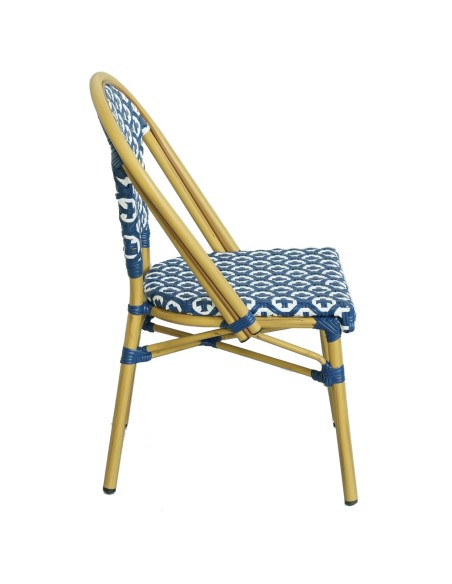Professional Aluminium PE Rattan Bistro Chair - Blue & White Woven Café Style for Catering Businesses