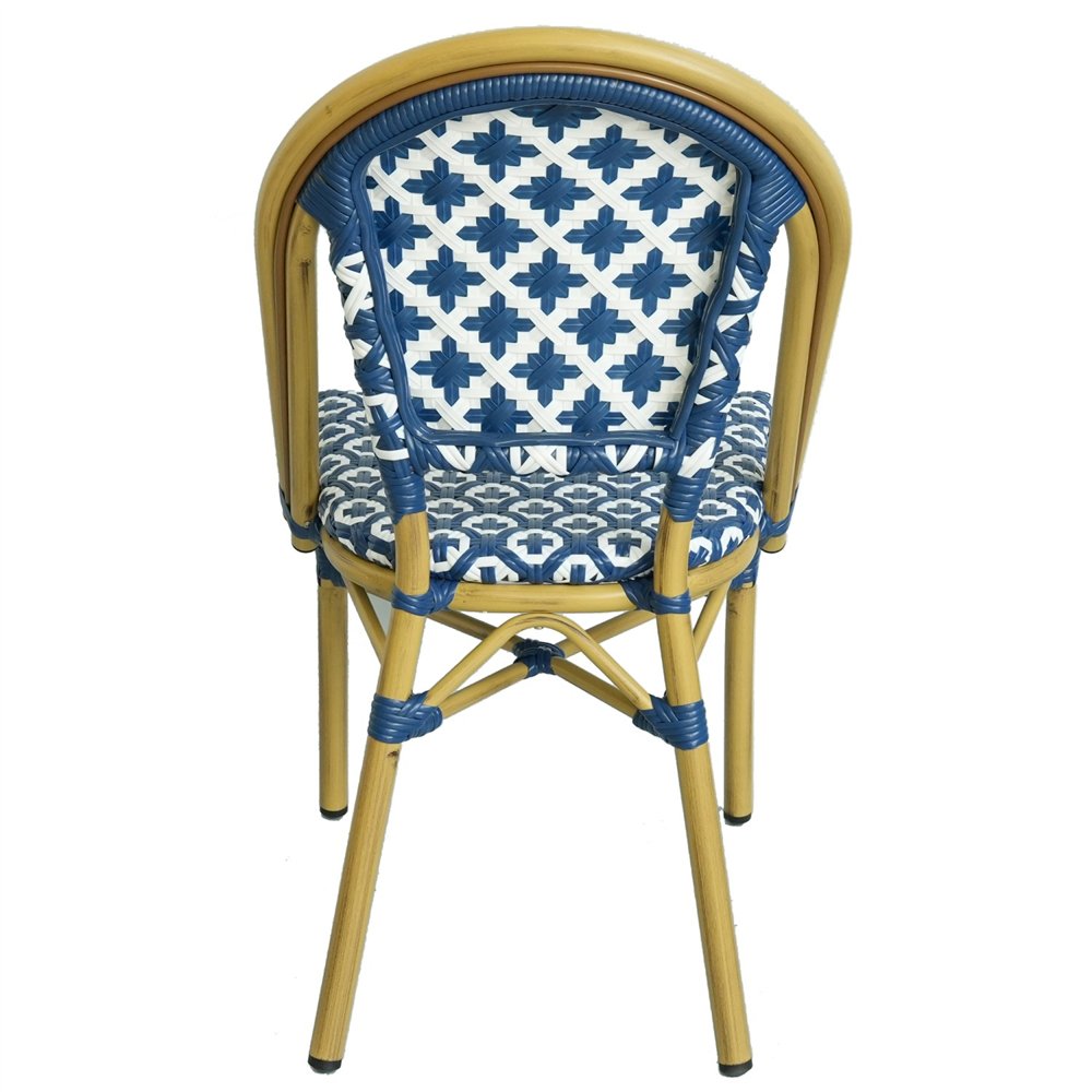 Professional Aluminium PE Rattan Bistro Chair - Blue & White Woven Café Style for Catering Businesses