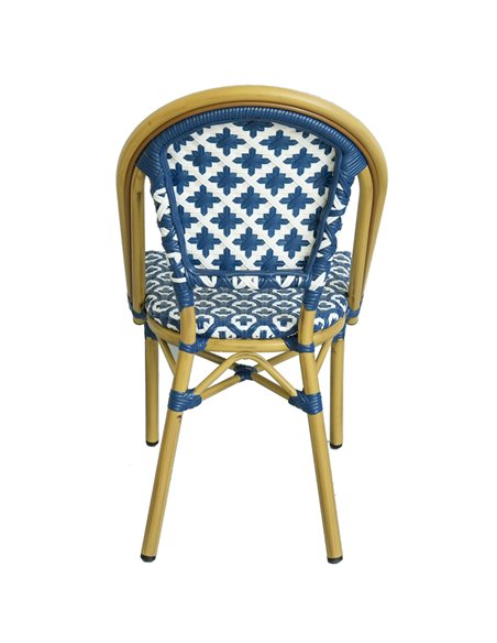 Professional Aluminium PE Rattan Bistro Chair - Blue & White Woven Café Style for Catering Businesses