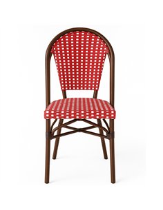 Professional Aluminium PE Rattan Bistro Chair - Red & White Woven Café Style for Catering Businesses