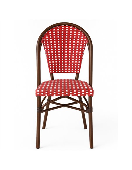 Professional Aluminium PE Rattan Bistro Chair - Red & White Woven Café Style for Catering Businesses